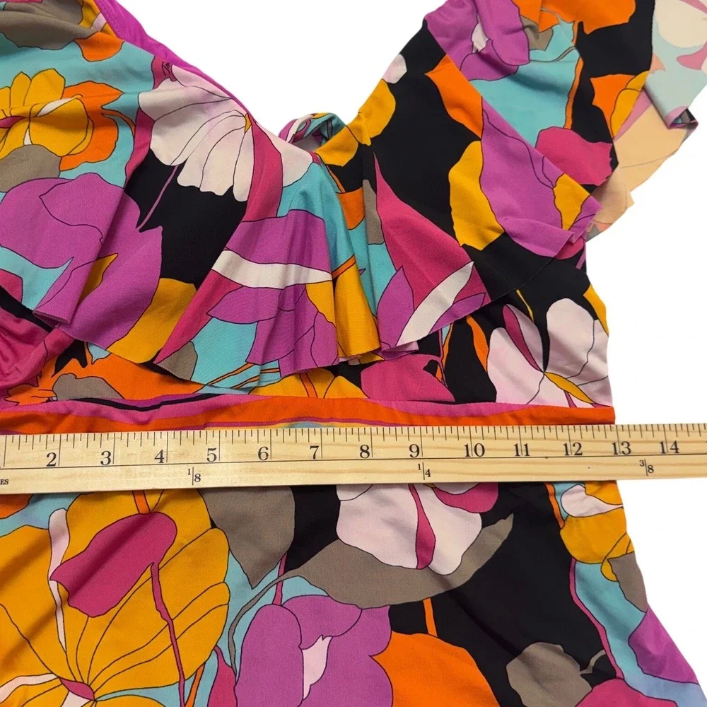 Floral One-Piece Swim Suit - Purple & Orange